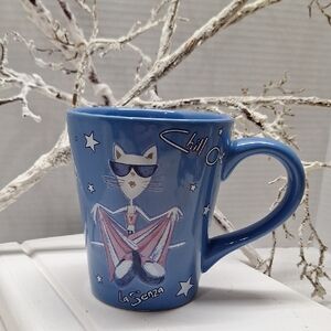 🛍2/$15🛍 #AAU La Senza Blue Mug with Cool Cat Design "CHILL OUT"